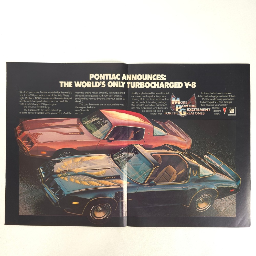 1980 Pontiac Trans Am Formula Firebird Turbo Print Ad Vintage Muscle Car Decor